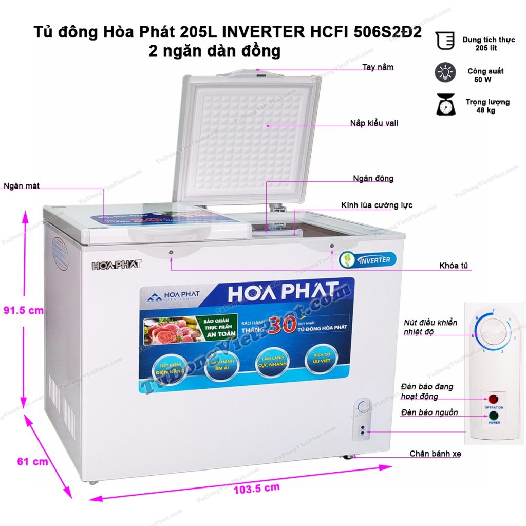 Tủ đông Mát  Inverter 205 Lít HCFI 506S2Đ2SH giá rẻ  - chính hãng - tại kho