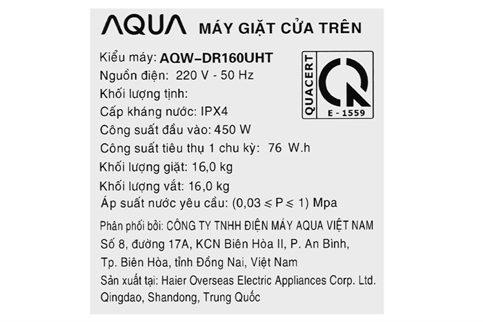 Máy giặt Aqua Inverter 16 kg AQW-DR160UHT PS