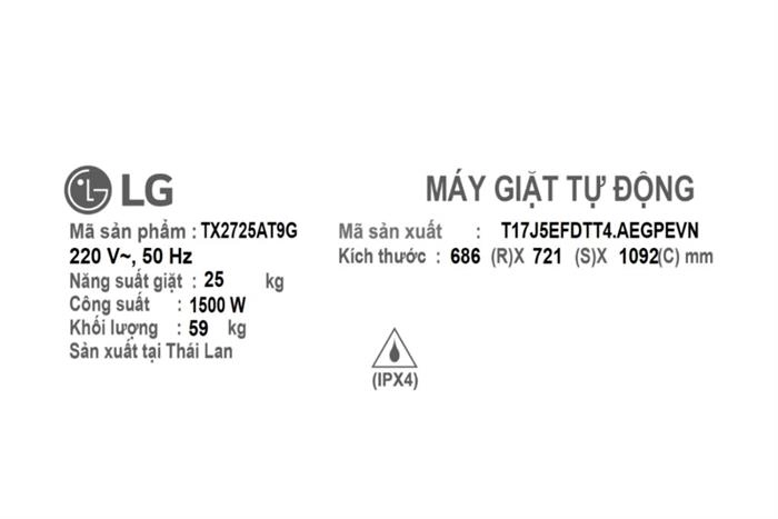 Máy giặt LG Inverter 25 kg TX2725AT9G Mẫu mới