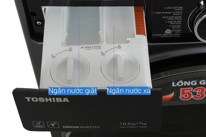 Máy giặt sấy Toshiba Inverter giặt 10.5 kg - sấy 7 kg TWD-T25BZU115MWV (MG)