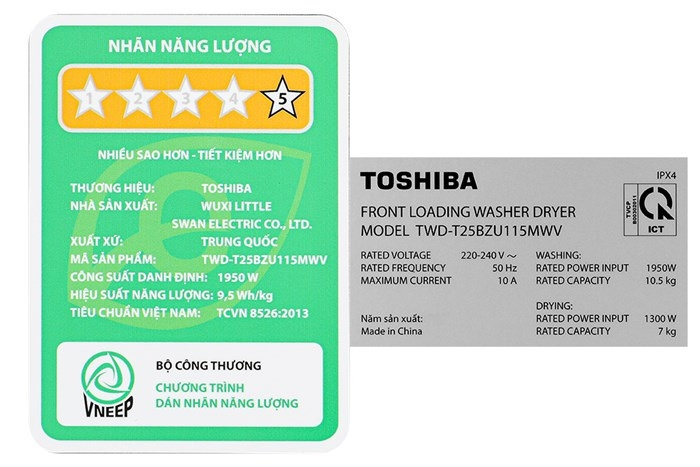 Máy giặt sấy Toshiba Inverter giặt 10.5 kg - sấy 7 kg TWD-T25BZU115MWV (MG)