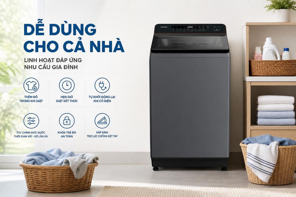 Máy giặt Toshiba Inverter 15 kg AW-T26D1600XV(MG) Mẫu mới