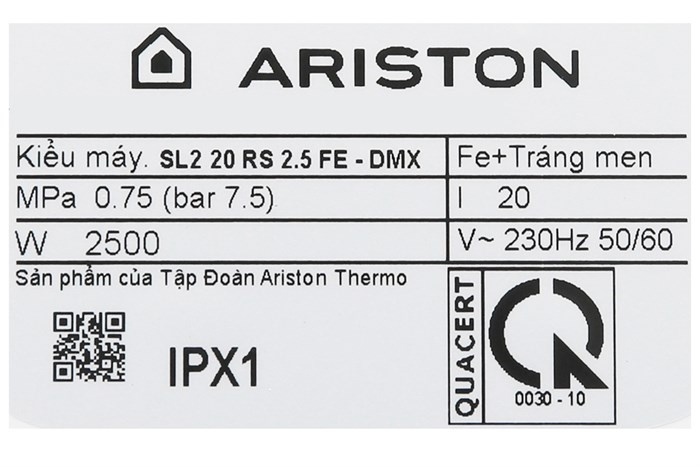 Máy nước nóng gián tiếp Ariston 20 lít 2500W SL2 20 RS 2.5 FE