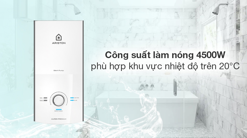 Máy nước nóng trực tiếp Ariston AURES PREMIUM 4.5P IVORY (4500W-có bơm)