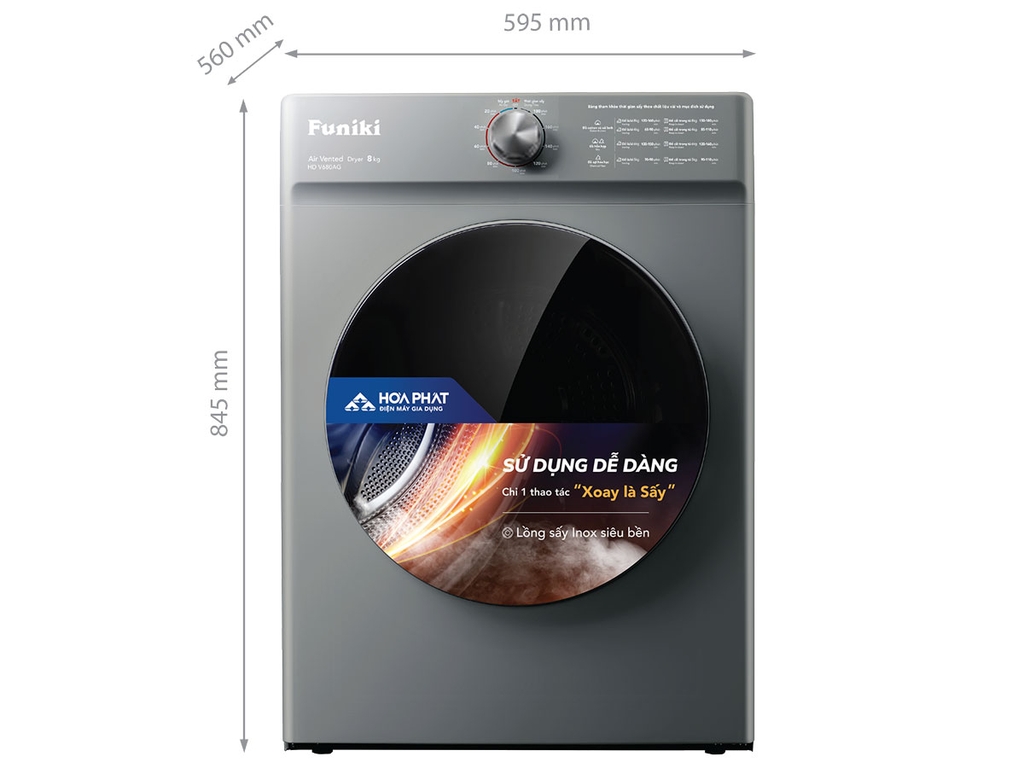Máy sấy thông hơi Funiki 8kg HD V680AG