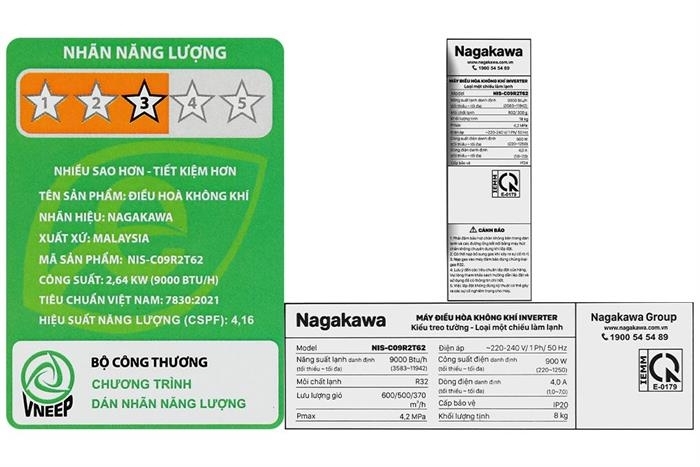 Máy lạnh Nagakawa Inverter 1 HP NIS-C09R2T62 ( Mẫu mới 2026 )