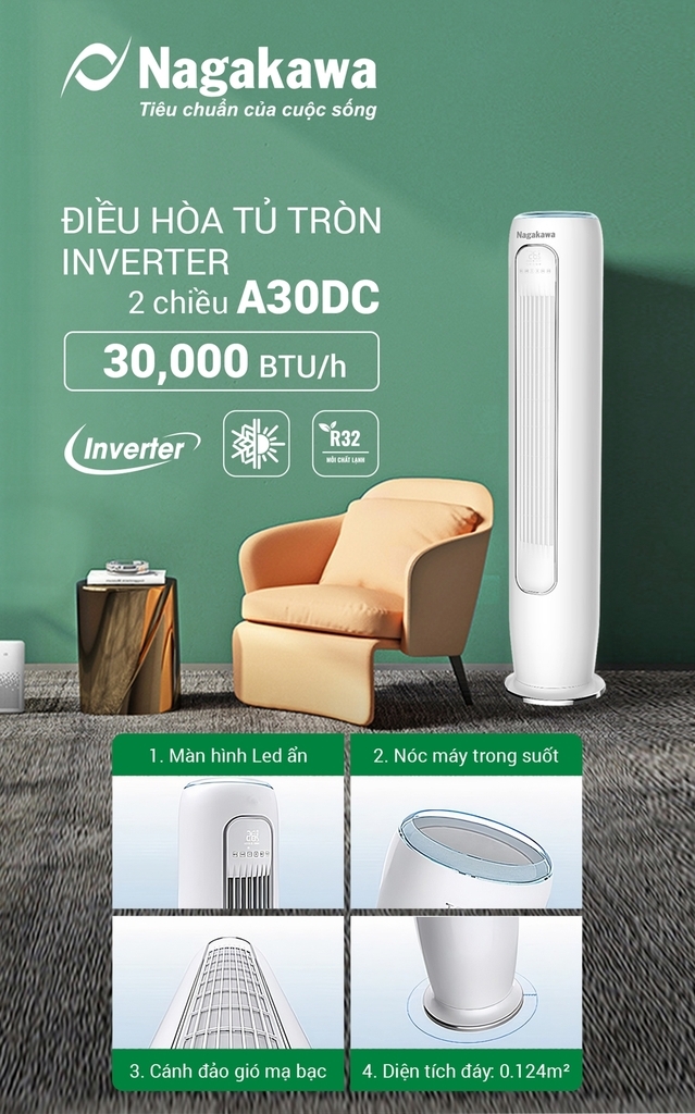Điều hòa tủ tròn 2 chiều Nagakawa Inverter NIP-A30DC