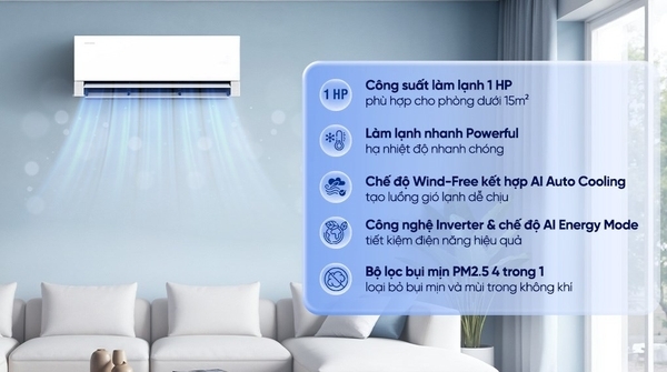 Máy lạnh Samsung Wind-Free Inverter 1 HP AR70H10D1BWNSV Mẫu mới 2026