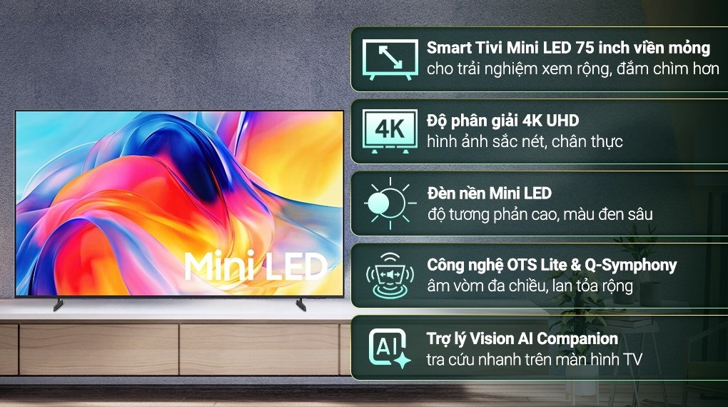 Smart Tivi Mini LED Samsung AI 4K 75 inch UA75M77HA Mẫu mới Mini Led