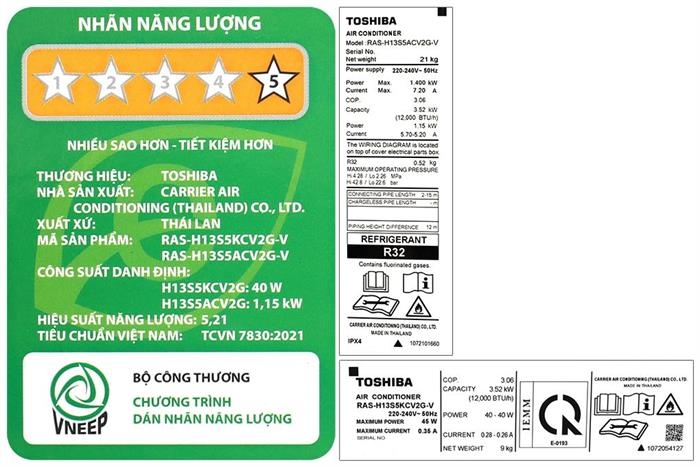 Máy lạnh Toshiba Inverter 1.5 HP RAS-H13S5KCV2G-V Mẫu mới