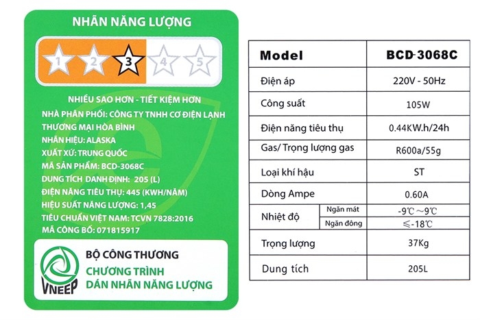 Tủ đông Alaska 205 lít BCD 3068C