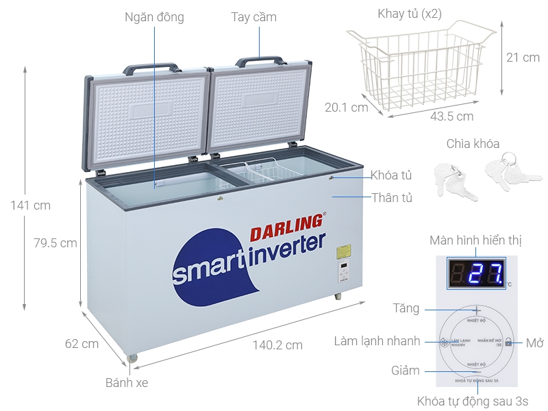 Tủ đông Darling Inverter 450 Lít DMF-4799ASI