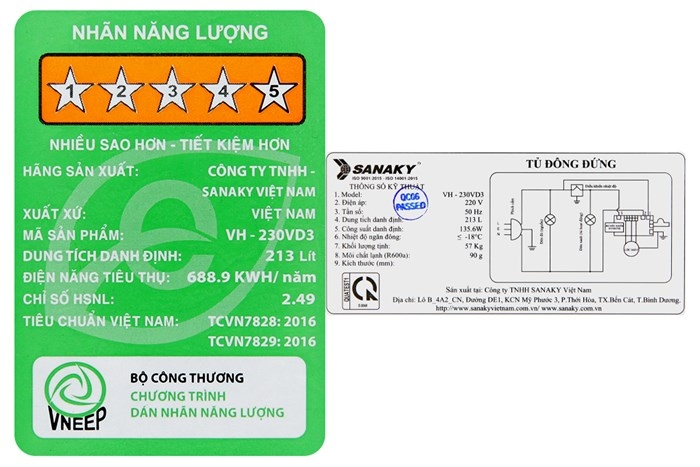 VH-230VD3 Tủ đông đứng Sanaky  Inverter 213 Lít 7 hộc