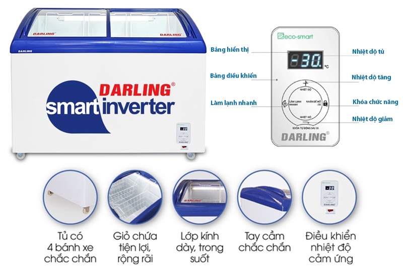TỦ ĐÔNG TRƯNG BÀY KEM DARLING INVERTER 300/210 LÍT DMF-3079ASKI ĐỒNG (R134A) (ĐÔNG TRƯNG BÀY KEM)