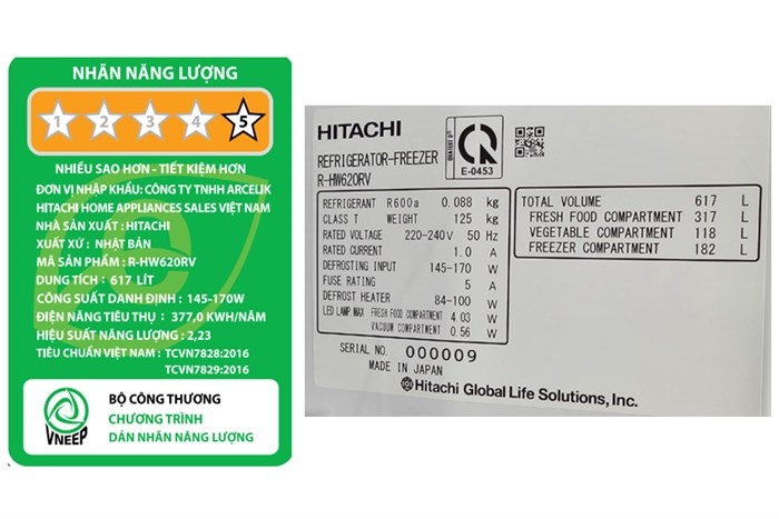 Tủ lạnh Hitachi Inverter 617 lít Multi Door R-HW620RV XK