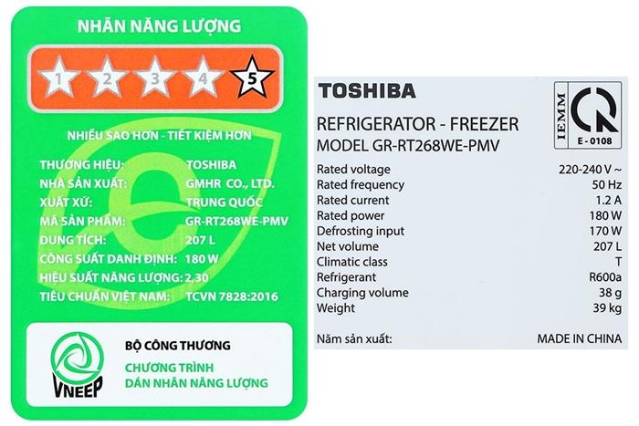 Tủ lạnh Toshiba Inverter 207 lít GR-RT268WE-PMV(68) Mẫu mới