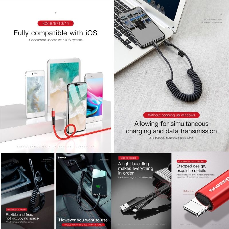 Cáp sạc lò xo đàn hồi USB sang Lightning CALSR Baseus Fish Eye Spring ...