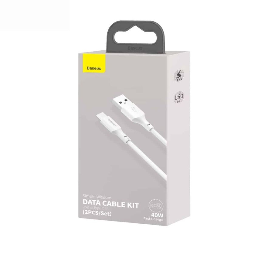Bộ 02 cáp sạc nhanh Baseus Simple Wisdom (USB to Lightning/ USB to Type-C/ USB to Micro Fast charge and Data Cable) dài 1.5M