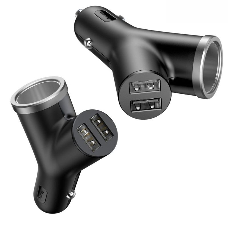 Bộ tẩu sạc mở rộng 3 trong 1 dùng cho xe hơi Baseus Y Type Dual USB (40W, 3.4A Fast Charge, Intelligent Car charger)