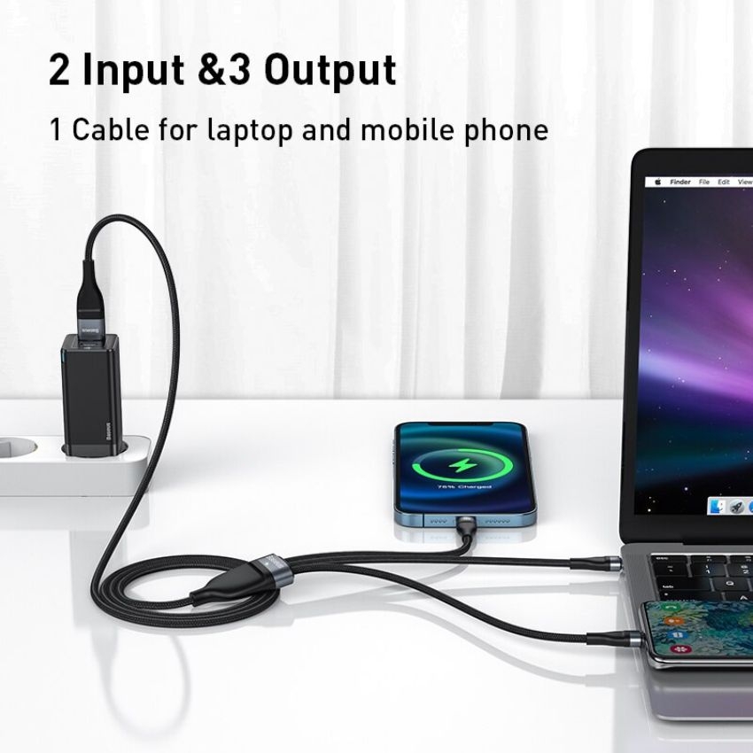 Cáp sạc nhanh 3 đầu Baseus Flash Series 3 in1 Plus (USB + Type C to ...