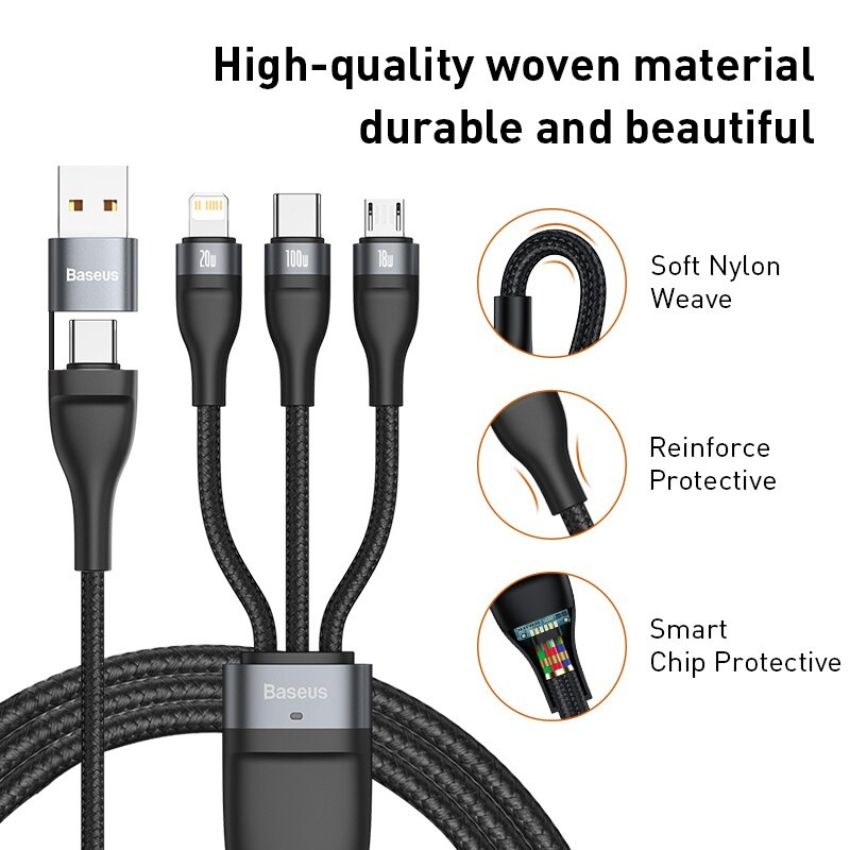 Cáp sạc nhanh 3 đầu Baseus Flash Series 3 in1 Plus (USB + Type C to ...