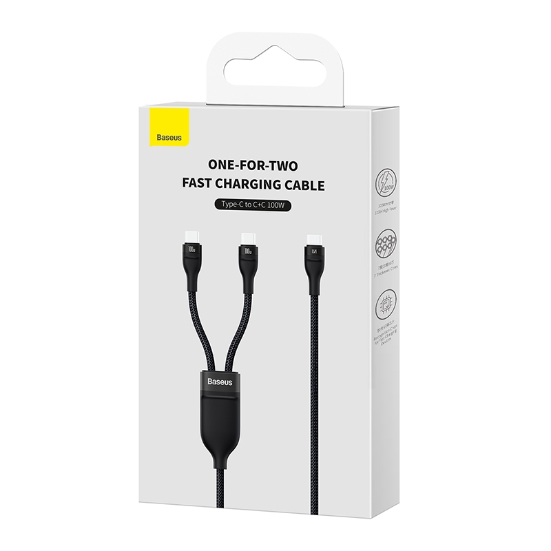 Cáp sạc đa năng 2 đầu Baseus Flash Series Ⅱ One-for-Two Fast Charging Cable Type-C to C+C 100W CASS060001