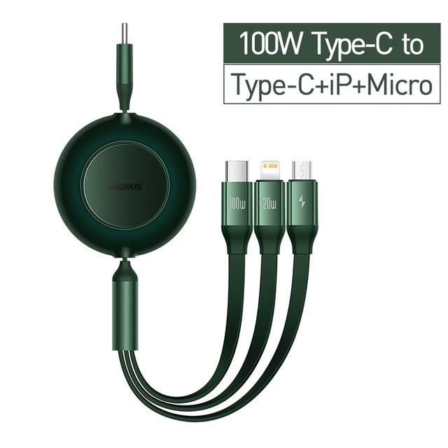 Câble USB-C Rétractable 3 En 1 (USB-C/Micro-USB/USB-A) - 100W Charge Rapide PD3.0 - Longueur 1,2m - Neuf