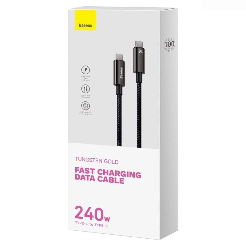 Cáp sạc nhanh và truyền dữ liệu Type C to Type C 240W Baseus Tungsten Gold Fast Charging Data Cable