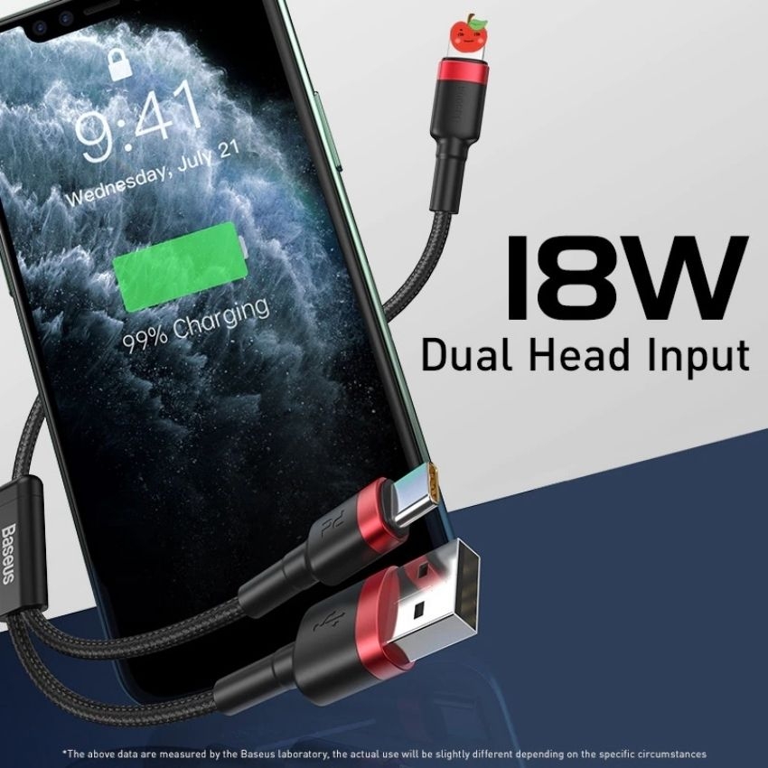 Cáp sạc nhanh 2 đầu vào cho iPhone Baseus Cafule USB + Type-C to Lightning 2-in-1 (5V/2.4A/ 18W PD, Fast charge Cable)