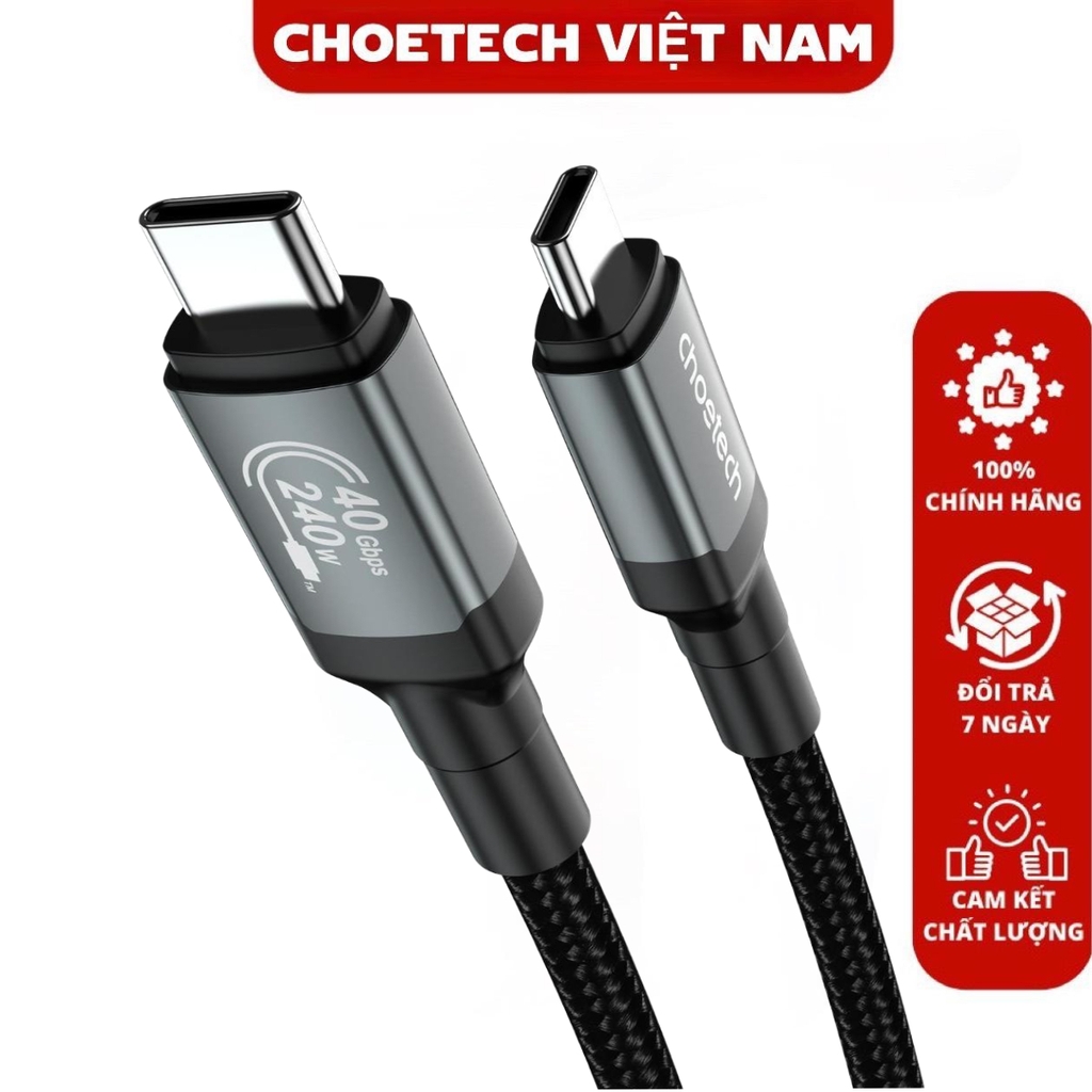 Cáp sạc nhanh Type C to Type C 240w Choetech XCC-1040 hỗ trợ truyền tải dữ liệu 8K@60Hz (Hàng chính hãng)