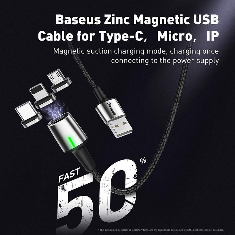 Baseus Cavo Magnetico In Nylon Intrecciato USB - MicroUSB CAMXC-A01, Supporto Ricarica Veloce 2.4A E Trasferimento Dati - 3