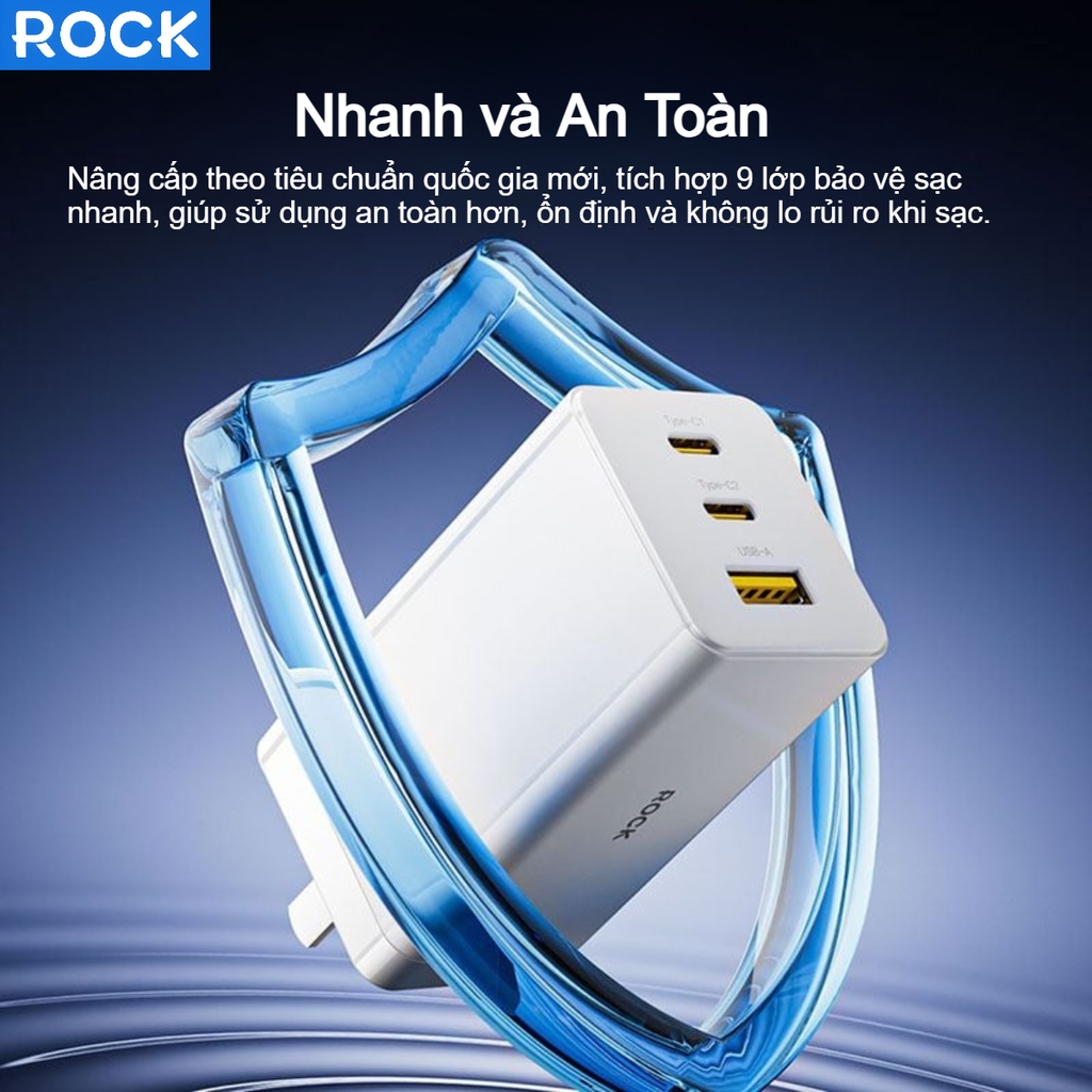 Củ Sạc Nhanh 3 Cổng ROCK C10 GaN 65W 2C+ 1U (Hàng chính hãng) | BASEUS ...