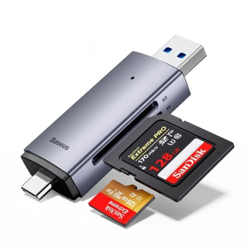 Đầu Đọc Thẻ Nhớ Đa Năng Tốc Độ Cao Baseus Lite Series USB-A & Type-C to SD/TF Card Reader Cho Smartphone/Tablet/Macbook/Laptop (WKQX060113)
