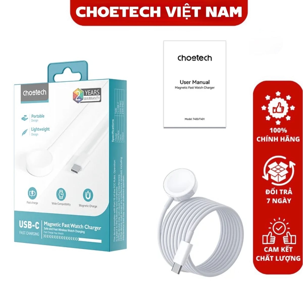 Cáp sạc Apple Watch Type C 3W Choetech T400 dài 1M (Hàng chính hãng)