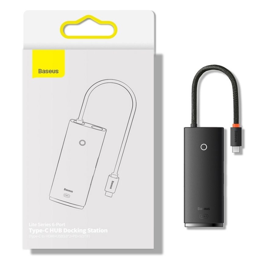 Hub chuyển đa năng Baseus Lite Series 6-Port Type-C HUB Docking Station (Type-C to HDMI+USB3.02+PD+SDTF)