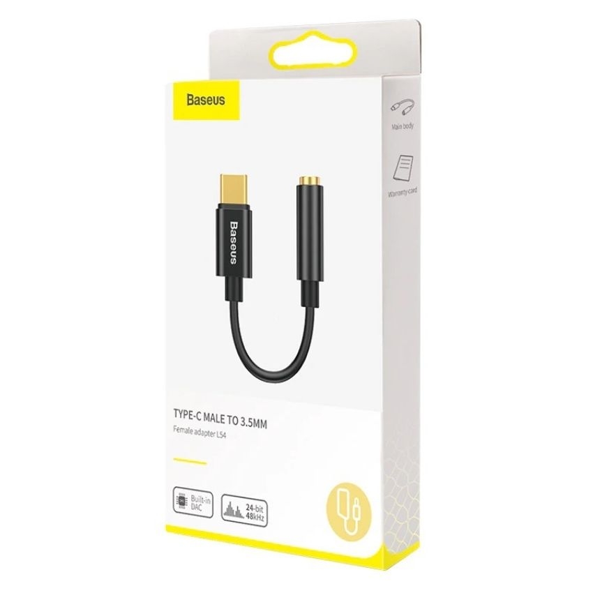 Cáp chuyển Type C sang Audio AUX 3.5mm Baseus L54 (Type-C Male to 3.5mm Female Adapter, built-in DAC, 24-bit/48kHz)