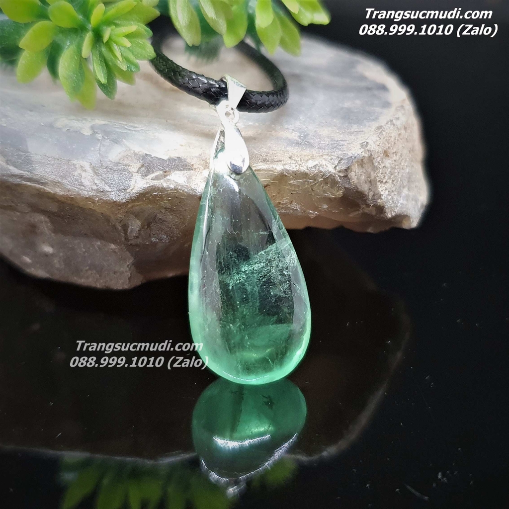 MẶT DÂY CHUYỀN HÌNH GIỌT NƯỚC ĐÁ FLUORITE XANH LÁ | ĐÁ QUÝ MUDI