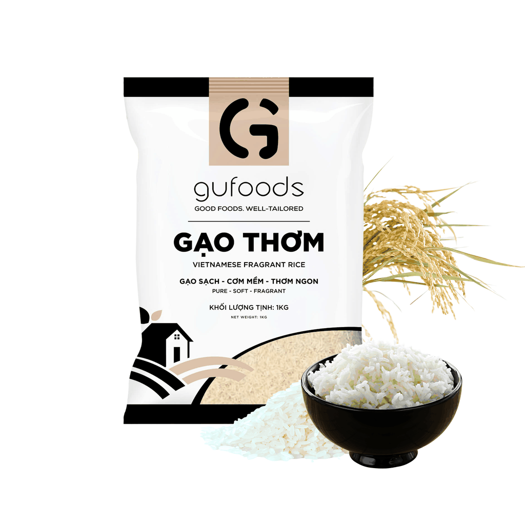 Gạo thơm GUfoods (1kg) - Cơm mềm dẻo, Thơm tự nhiên, Hạt dài, Nguyên liệu vựa lúa Đồng bằng Sông Cửu Long