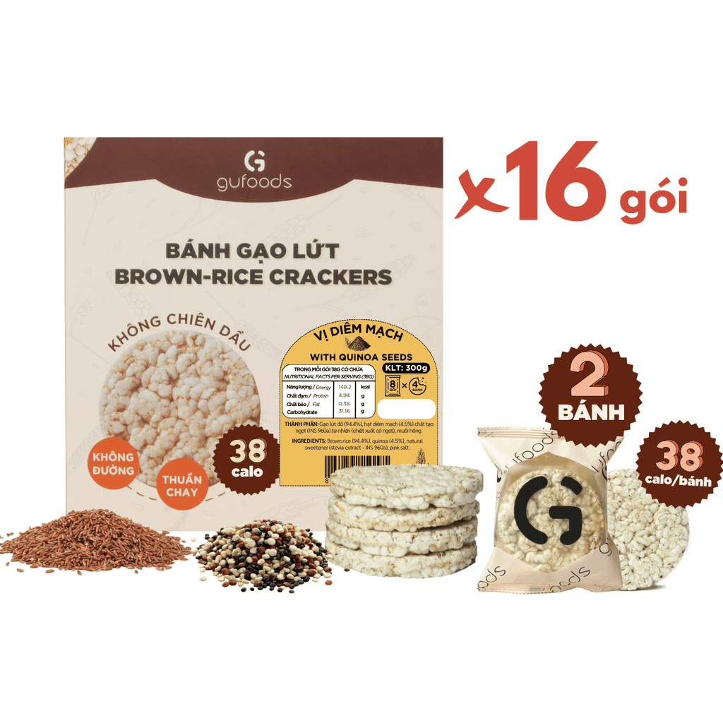 Bánh gạo lứt GUfoods vị Diêm mạch - Không chiên dầu, Không đường, Lành mạnh, Phù hợp Eat clean, Ăn vặt healthy, Thực dưỡng, Tập gym, Thuần chay