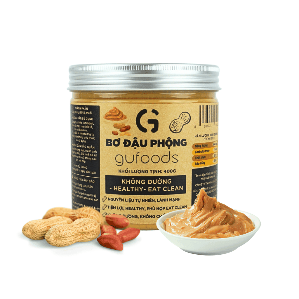 Bơ đậu phộng GUfoods - Không đường, Giàu protein thực vật, Lành mạnh, Eat clean, Healthy, Thuần chay (hũ 400g)