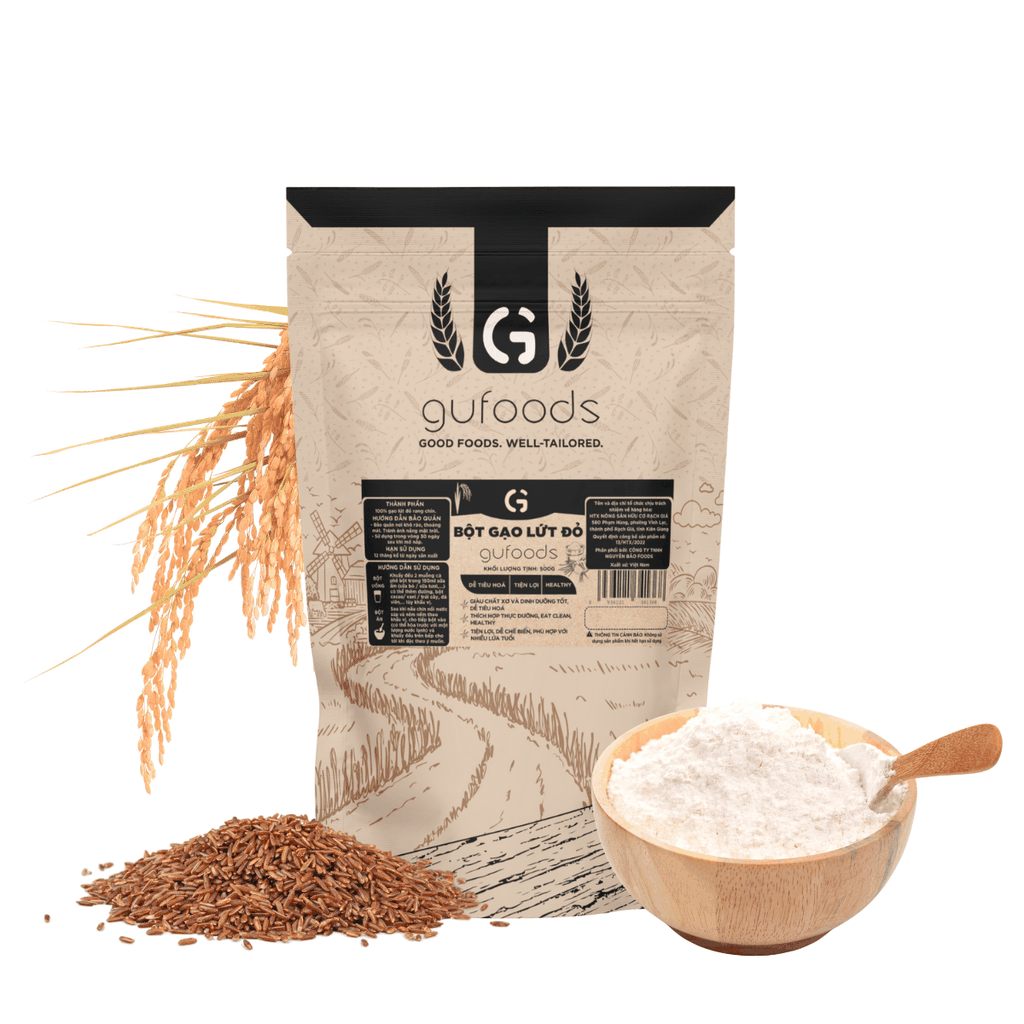 Bột gạo lứt đỏ GUfoods - Tiện lợi, Healthy, Dễ tiêu hoá, Phù hợp Eat clean, Thực dưỡng, Thuần chay
