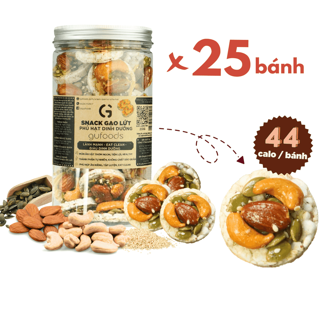 Snack gạo lứt phủ granola siêu hạt GUfoods - Bữa ăn nhẹ tiện lợi, Giàu dinh dưỡng, Ăn vặt healthy, Eat clean, Thuần chay