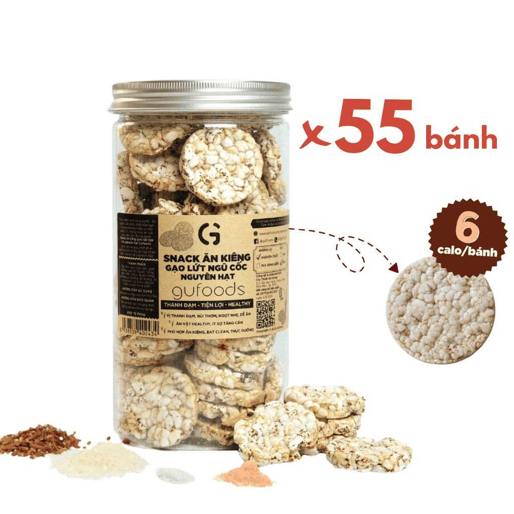 Snack gạo lứt ngũ cốc nguyên hạt GUfoods - Không đường, Không chiên dầu, Thanh đạm, Lành mạnh, Phù hợp Eat clean, Ăn vặt healthy, Tiện lợi, Thuần chay