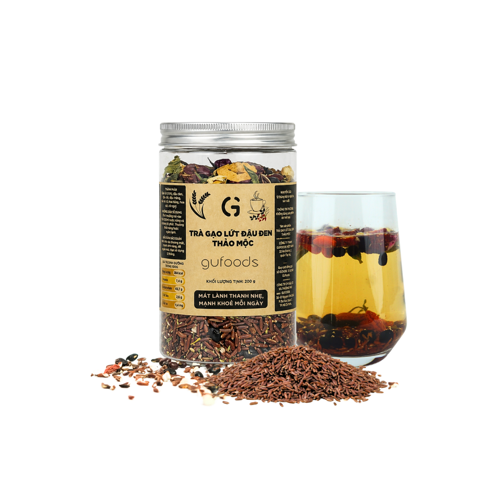 Trà gạo lứt đậu đen thảo mộc GUfoods - Thanh nhiệt, Mát gan, Hỗ trợ giấc ngủ, Healthy, Thực dưỡng, Eat clean