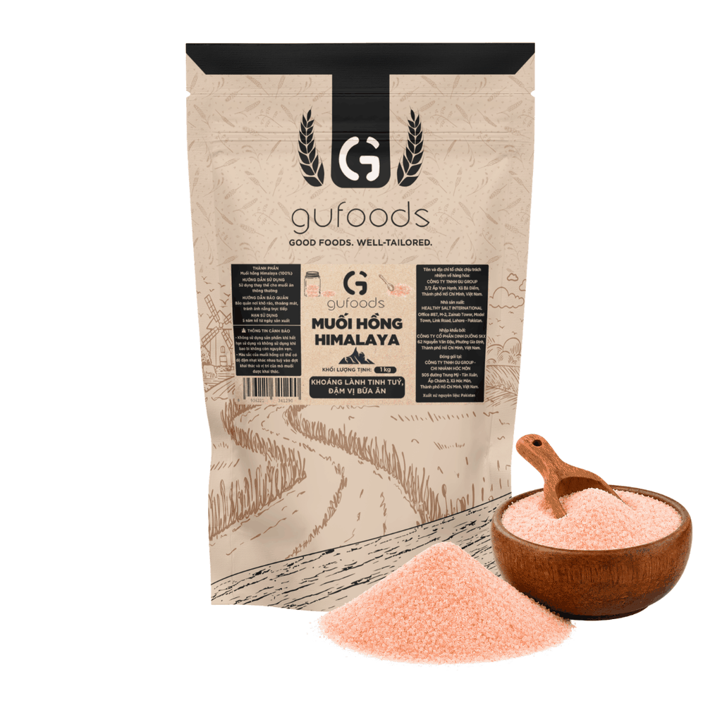 Muối hồng Himalaya GUfoods (dạng hạt mịn) - Tự nhiên, Giàu khoáng chất vi lượng, Không phụ gia, Không tinh chế