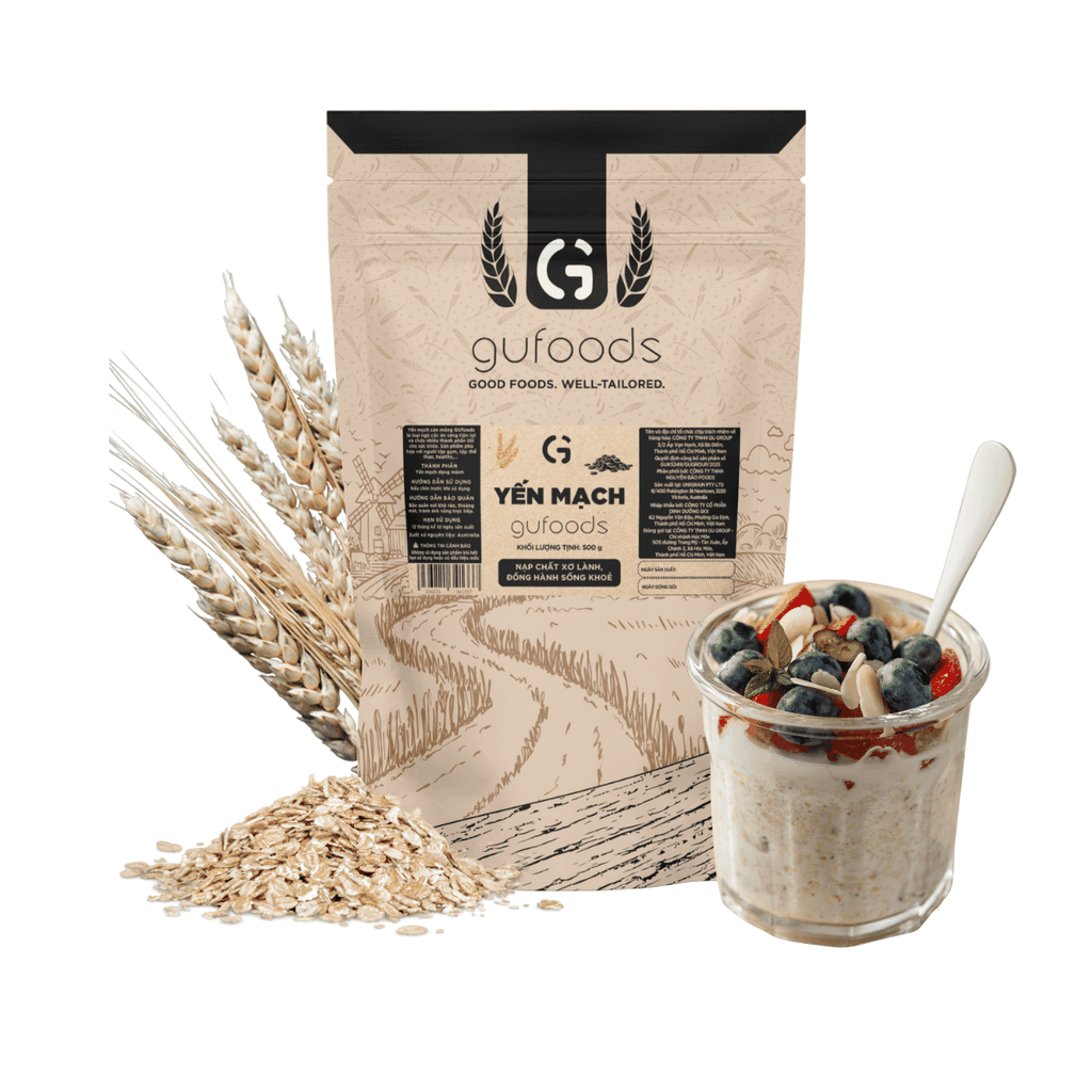 Yến mạch tươi cán mỏng GUfoods (Gói 500g) - Giàu chất xơ, Tốt cho sức khoẻ, Healthy, Tập gym, Eat clean