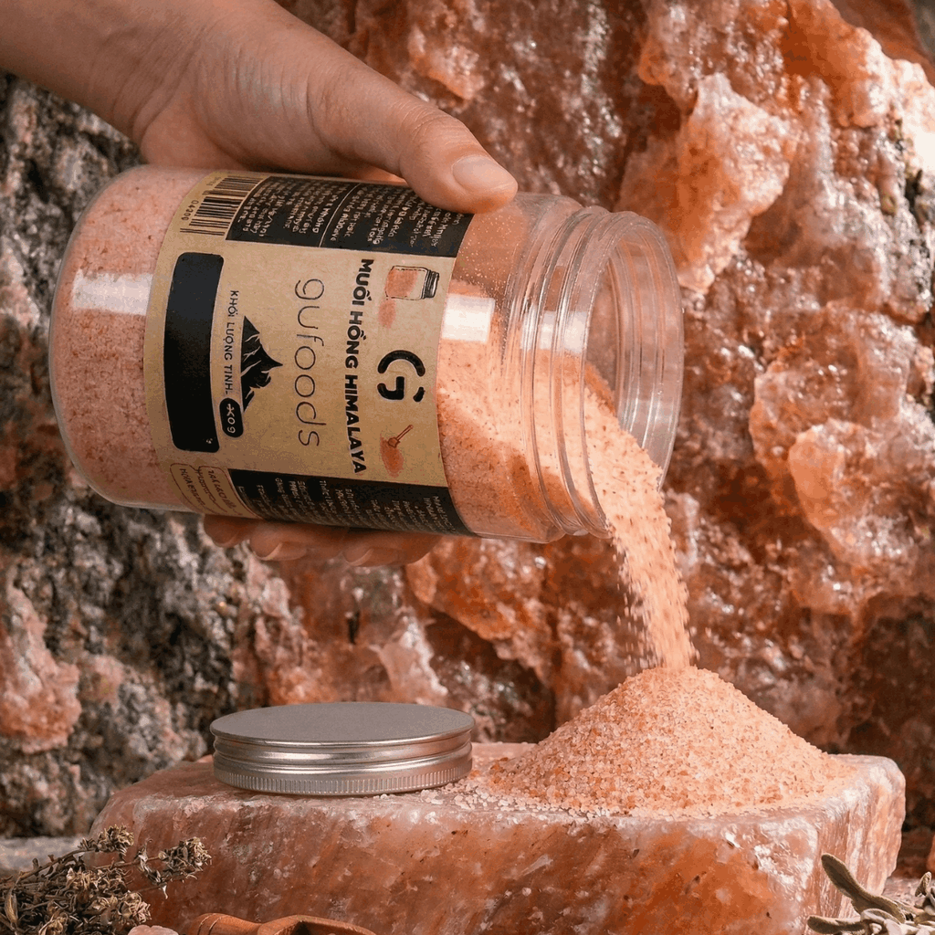 Muối hồng Himalaya GUfoods (dạng hạt mịn) - Tự nhiên, Giàu khoáng chất vi lượng, Không phụ gia, Không tinh chế