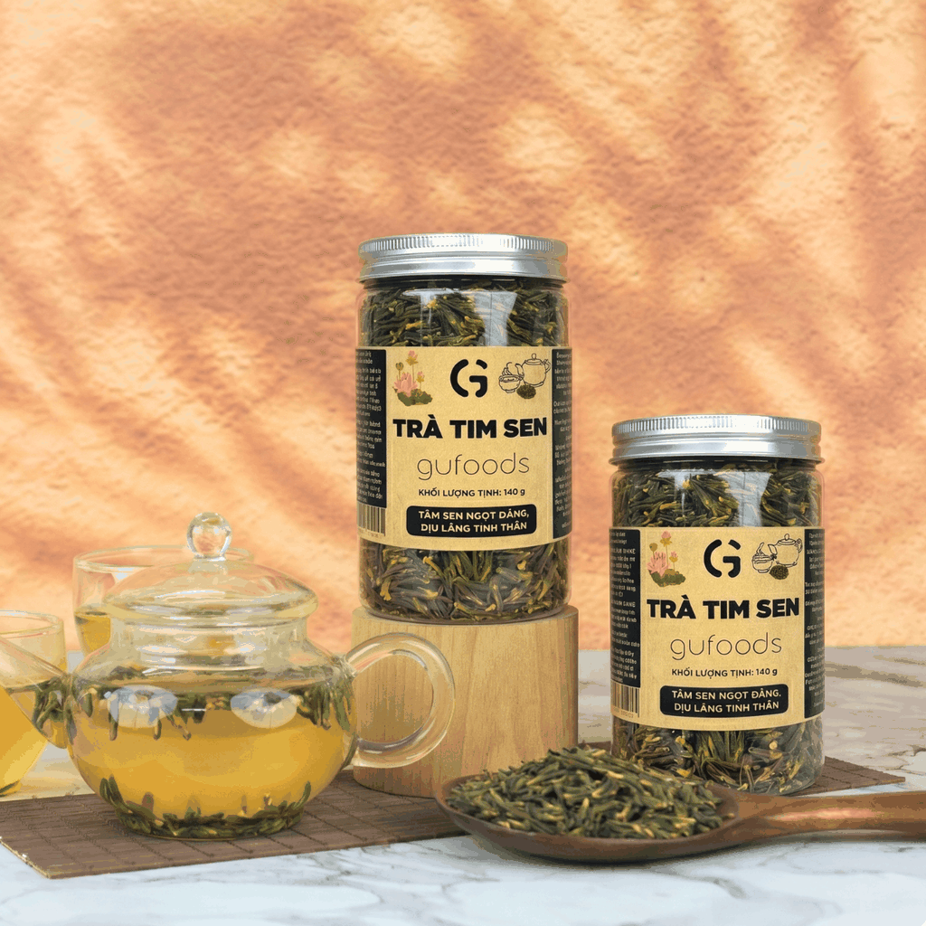 Trà tim sen nguyên chất GUfoods (hũ 140g) - Thư giãn tinh thần, Cải thiện giấc ngủ, Thanh lọc cơ thể, Thanh mát, Giải nhiệt, Tốt cho sức khỏe