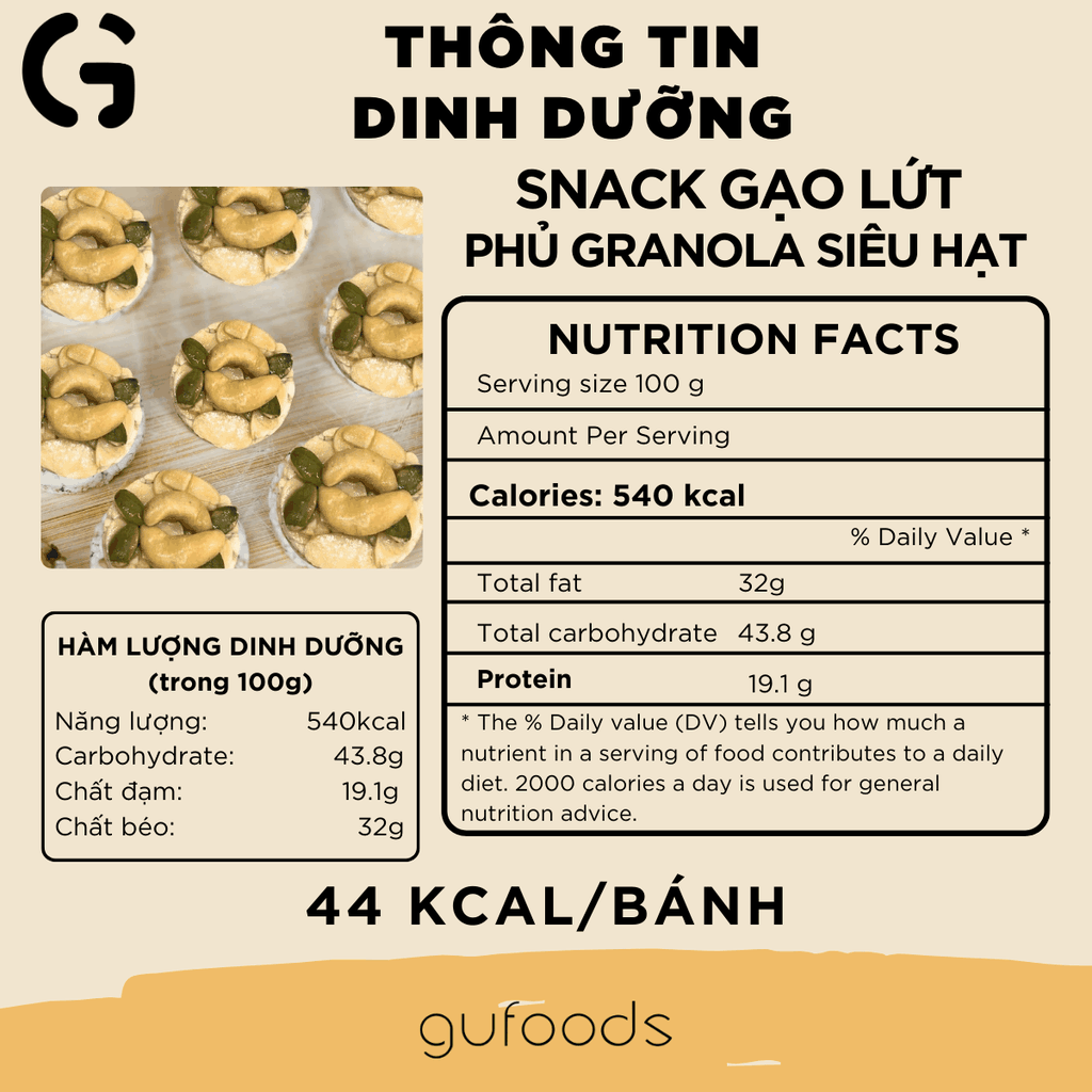 Snack gạo lứt phủ granola siêu hạt GUfoods - Bữa ăn nhẹ tiện lợi, Giàu dinh dưỡng, Ăn vặt healthy, Eat clean, Thuần chay (hũ 200g)