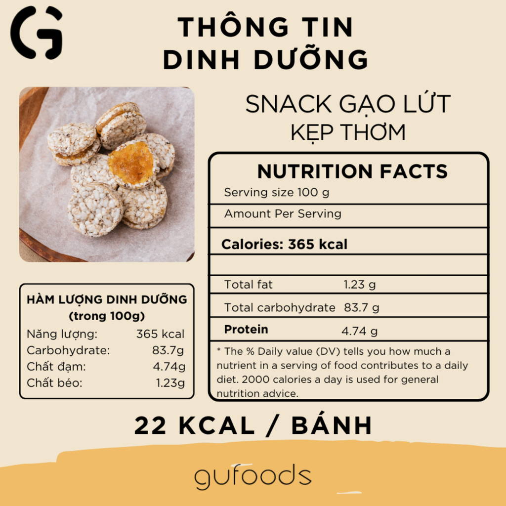 Snack gạo lứt kẹp thơm GUfoods (hũ 150g) - Chua ngọt thơm ngon, Giàu chất xơ, Snack ăn vặt healthy, Eat clean, Thuần chay